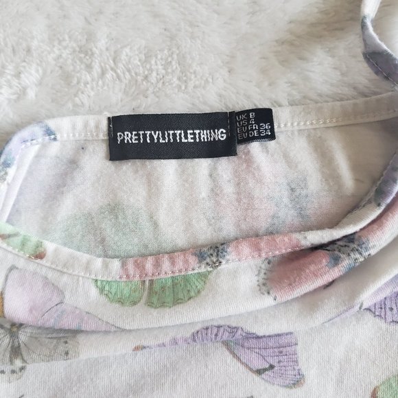 PRETTYLITTLETHING Bodycon Butterfly Print Spaghetti Strap Mini Dress Sz 4 - Picture 9 of 12